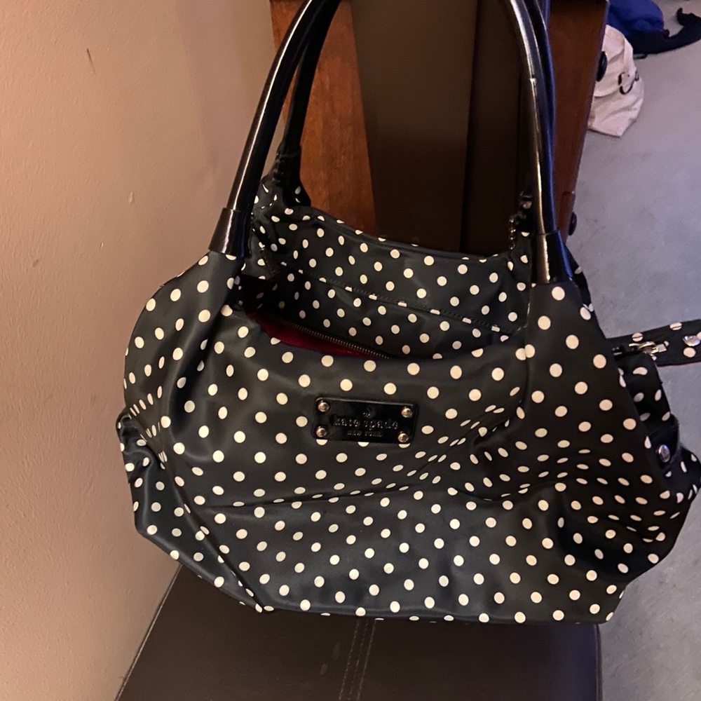Black and white polka dot Kate Spade shoulder bag